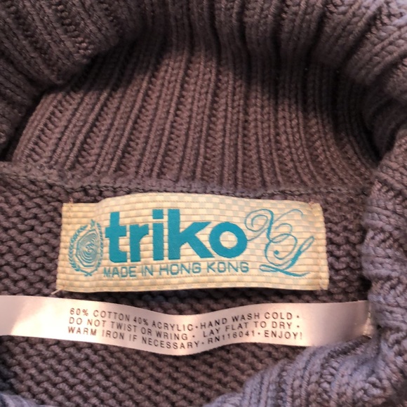 Triko Mens XL Cotton Sweater Navy/lt blue pattern. One button turn down collar - Picture 2 of 7